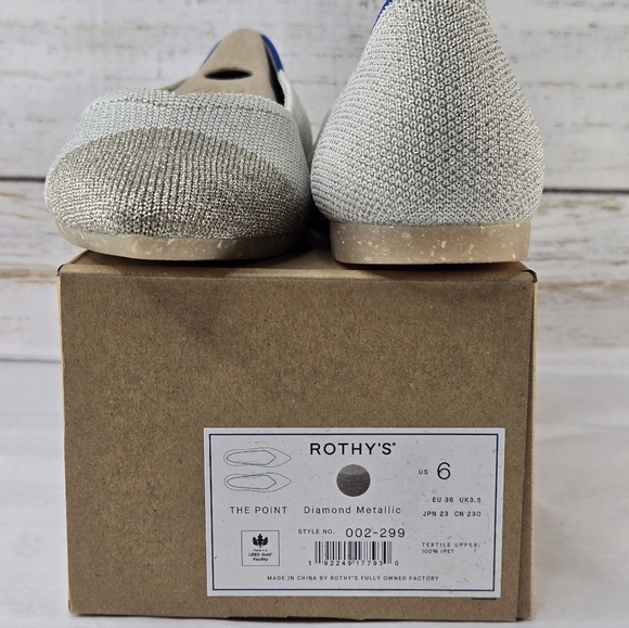 Rothy's The Pointed Toe Knit Ballet Flats Diamond Metallic Women's Size 6 - Picture 14 of 14